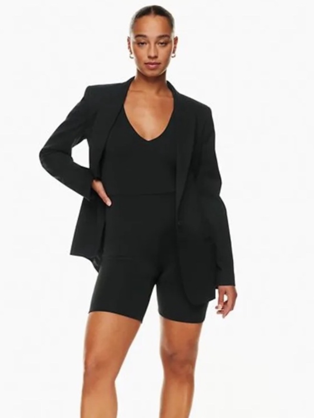 Aritzia Babaton Black Contour V Neck Sleeveless Bodysuit Romper Shorts Unitard S